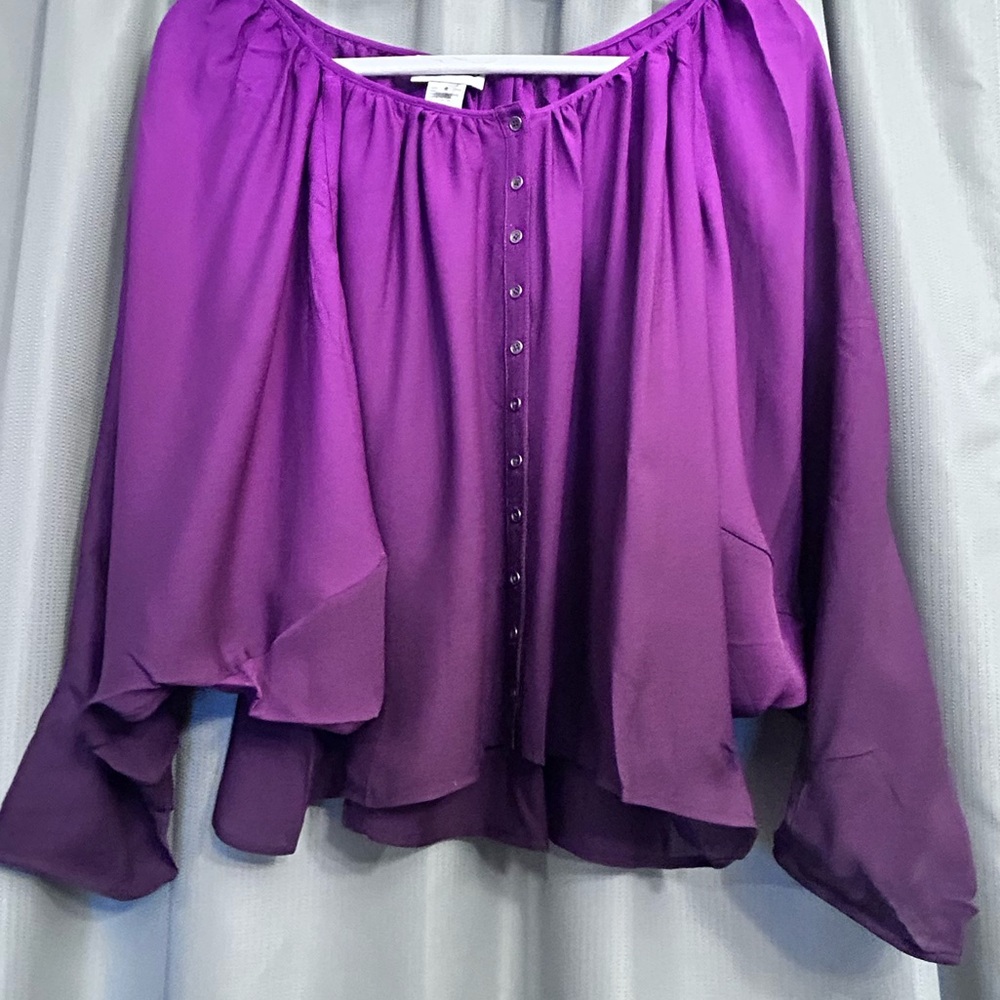 100% Silk Ombré Lightweight Dolman Sleeve Purple Semi Sheer Top S 30%offw♥️ NWOT